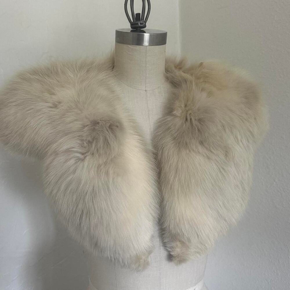 Vintage Ivory Mink Fur Collar Plush Winter Glam Stole Soft Thick